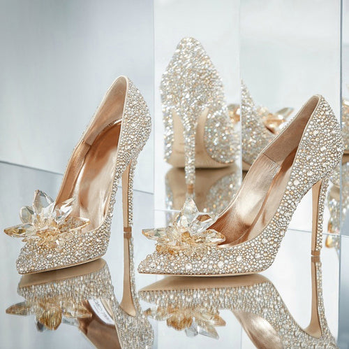 Sparkling high-heeled shoes with crystal embellishments 